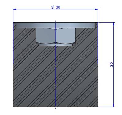 Butée Simple Type Femelle Ø30X 30 mm -Pas de Vis M8 - 55 Shore