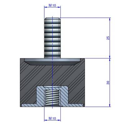 Plot Cylindrique Type Mâle/Femelle Ø40 x 30 mm - vis M10 - 55 Shore