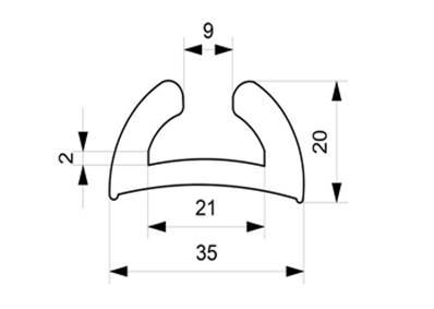 Profile REF ACF00392N-Liston Largeur 35 mm-EPDM Noir -70 Shores A+/-5