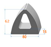 Profile Butoir REF DDN80-80X62 MM-EPDM Noir -70 Shores A+/-5