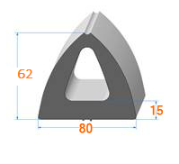 Profile Butoir REF DDN80-80X70 MM-EPDM Noir -70 Shores A+/-5