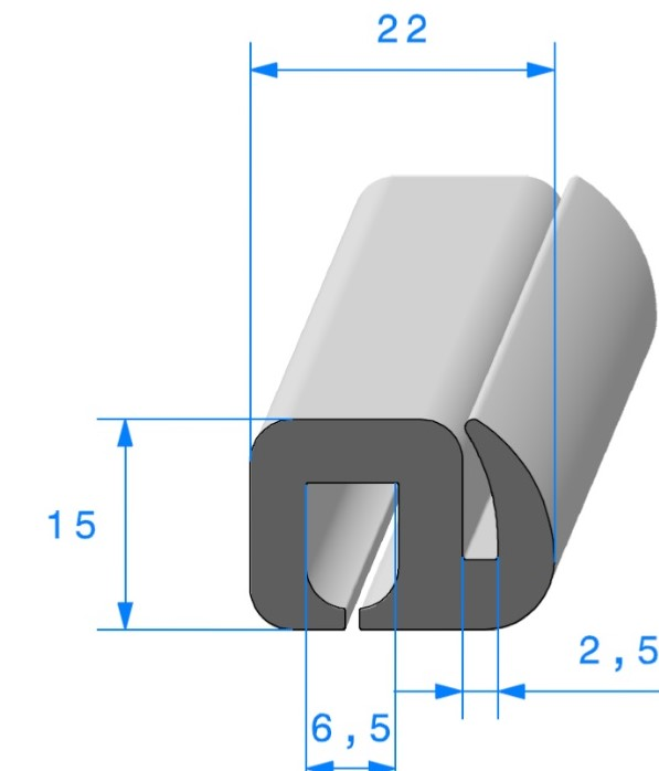 Profil REF 256 - Joint pour Glaces et Pare-brise - EPDM noir 65 Shores A+/-5