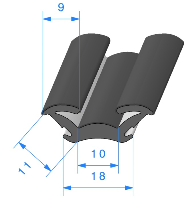 Profil REF 586 Coulisse Floquée-EPDM Noir 65 Shores A+/-5