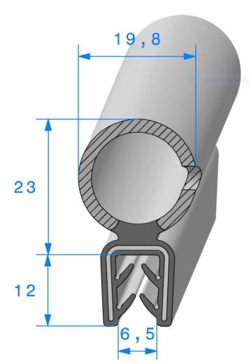 Profil REF 737 -Pince Armé+Bourrelet mousse-EPDM Noir -75 Shores A+/-5