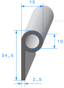 Profil REF 850 - joint en P - EPDM Noir -65 Shores A+/-5