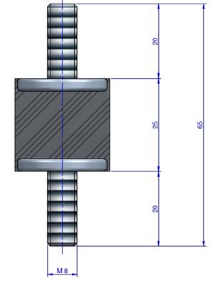 Plot Cylindrique Type Mâle/Mâle Ø25.5 x 25 mm - vis M8 - 55 Shore