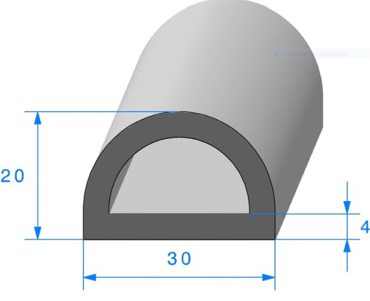 Joint demi rond 30mm x 15mm en caoutchouc cellulaire