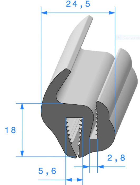 Profil REF 317- Joint pour Glaces et Pare-brise - EPDM noir 70 Shores A+/-5
