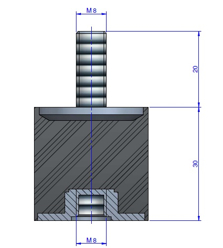 Plot Cylindrique Type Mâle/Femelle Ø30 x 30 mm - vis M8 - 55 Shore