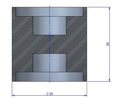 Plot Cylindrique Type Femelle/Femelle Ø20 x 20 mm -Pas de vis M6 - 55 Shore