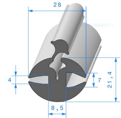 Profil REF 788- Joint pour Glaces et Pare-brise - EPDM noir 65 Shores A+/-5