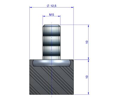 Butée Simple Type Mâle Ø12,5X10 mm - Vis M5 - 55 Shore