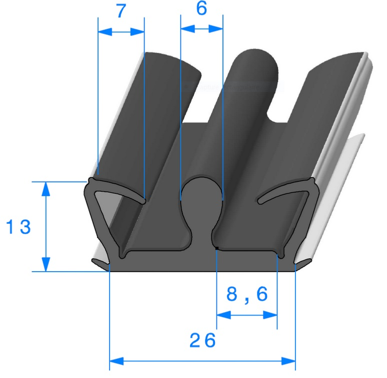 Profil REF 807 Coulisse Floquée-EPDM Noir 65 Shores A+/-5