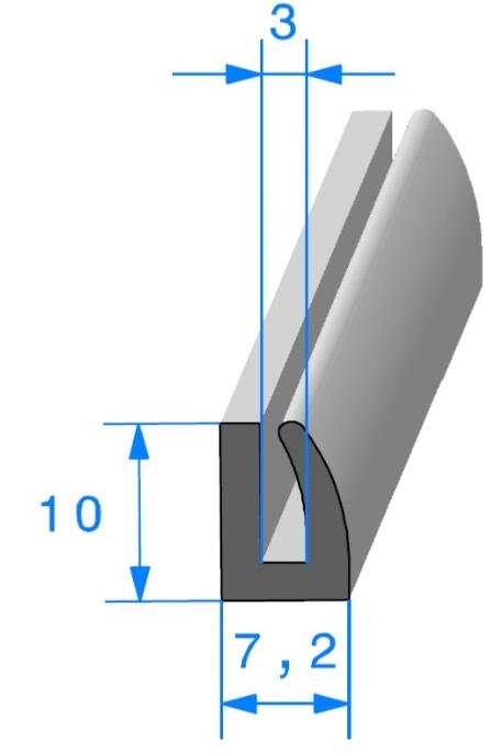 PROFILE REF 250-SEAL IN U-EPDM BLACK-70 SHORE A ±5