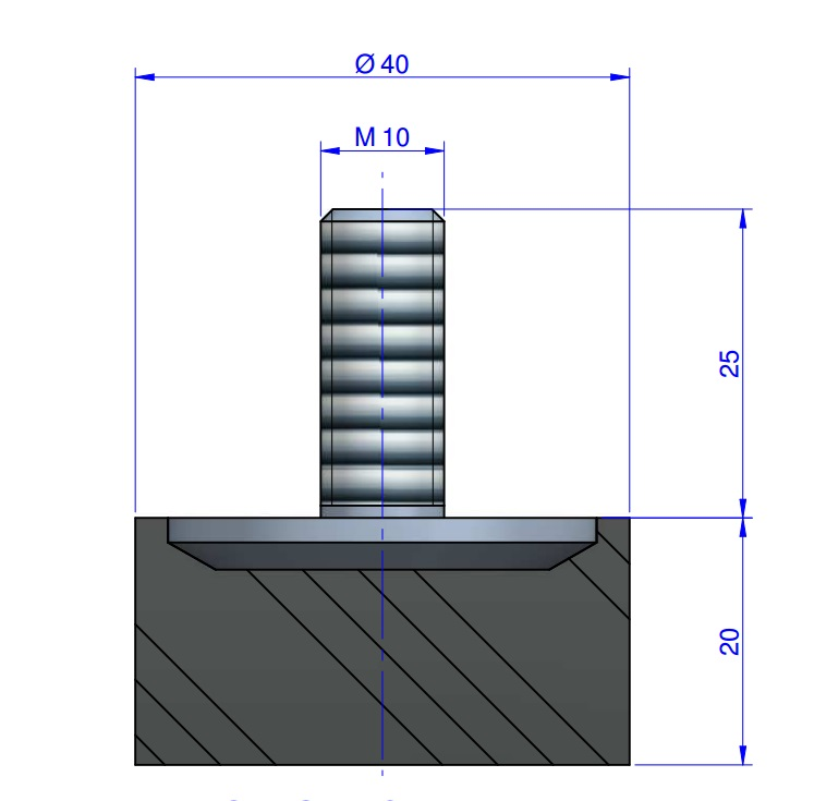 Butée Simple Type Mâle Ø40X20 mm - Vis M10 - 55 Shore