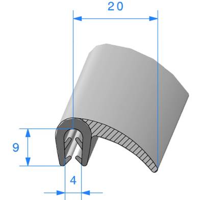 Profil REF 543 -Pince+Lèvre en mousse-EPDM Noir -70 Shores A+/-5