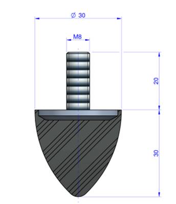 Butée Progressive Type Mâle Ø30X30 mm -Pas de Vis M8- 55 Shore