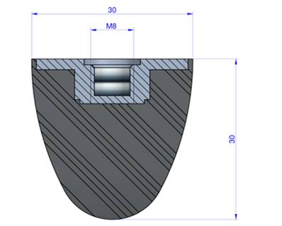 Butée Progressive Type Femelle Ø30X30mm -Pas de Vis M8 - 55 Shore