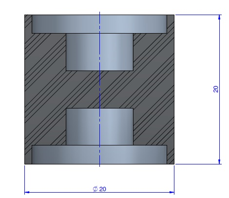 Plot Cylindrique Type Femelle/Femelle Ø20 x 20 mm -Pas de vis M6 - 55 Shore