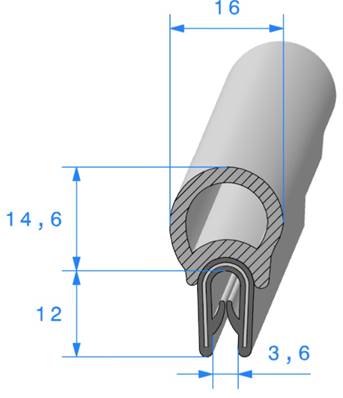 Profil REF 422 -Pince Armé+Bourrelet mousse-EPDM Noir -75 Shores A+/-5