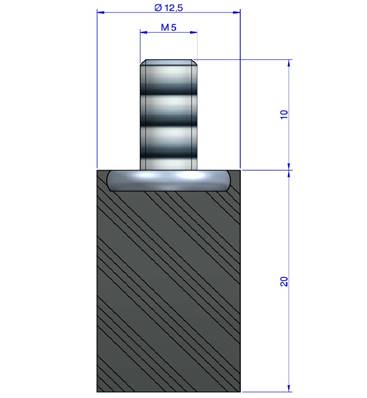 Butée Simple Type Mâle Ø12,5X20 mm - Vis M5 - 55 Shore