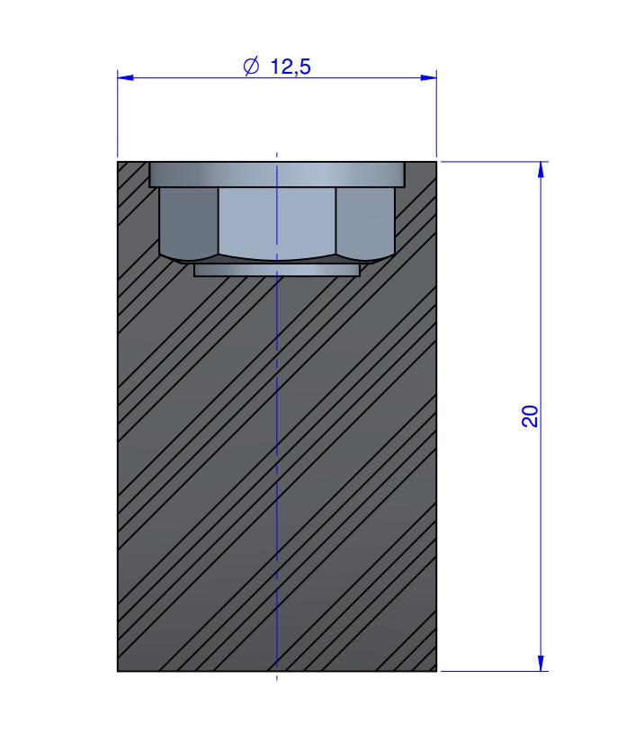 Butée Simple Type Femelle Ø12.5 X 20 mm -Pas de Vis M5 - 55 Shore