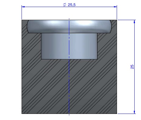 Butée Simple Type Femelle Ø25.5X 25 mm -Pas de Vis M8 - 55 Shore