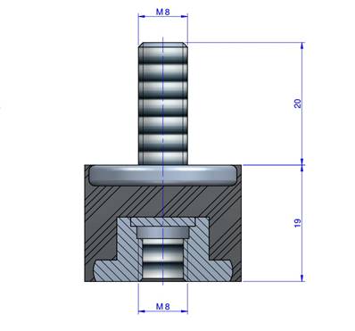 Plot Cylindrique Type Mâle/Femelle Ø25.5 x 19 mm - vis M8 - 55 Shore