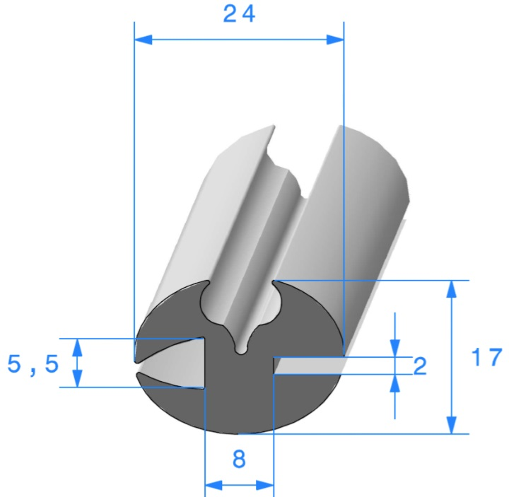 Profil REF 551- Joint pour Glaces et Pare-brise - EPDM noir 70 Shores A+/-5