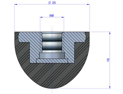 Butée Progressive Type Femelle Ø25X 19 mm -Pas de Vis M8 - 55 Shore