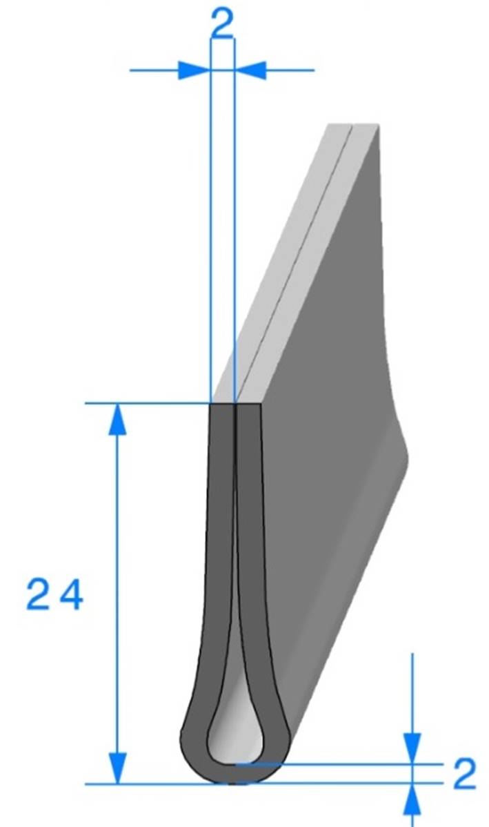 Profil caoutchouc EPDM compact - 1013 en U - pour tôle de 1mm - rouleau de  50m