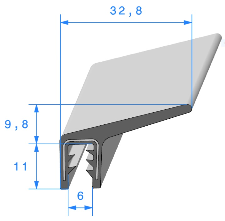 Profil REF 436-Pince Armé+Lèvre Compact-EPDM Noir -70 Shores A+/-5