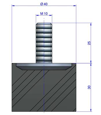 Butée Simple Type Mâle Ø40X30 mm - Vis M10 - 55 Shore