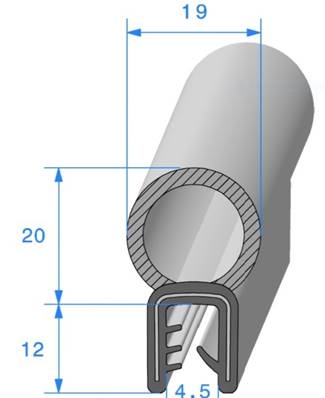 Profil REF 587 -Pince Armé+Bourrelet mousse-EPDM Noir -75 Shores A+/-5