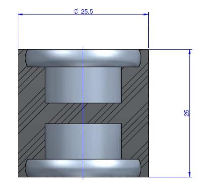 Plot Cylindrique Type Femelle/Femelle Ø25.5 x 25 mm -Pas de vis M8 - 55 Shore