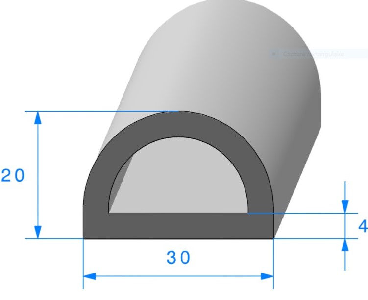 Profil REF 284-Joint Demi-Rond- EPDM Noir -70 Shores A+/-5