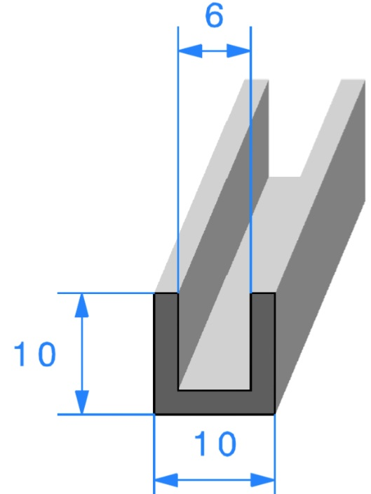 Profil REF 418- joint en U - EPDM Noir -70 Shores A+/-5