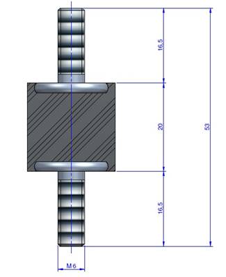 Plot Cylindrique Type Mâle/Mâle Ø20 x 20 mm - vis M6 - 55 Shore