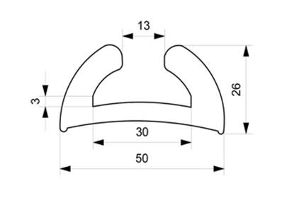 Profile REF ACF00394B-Liston Largeur 50 mm-EPDM Blanc -70 Shores A+/-5