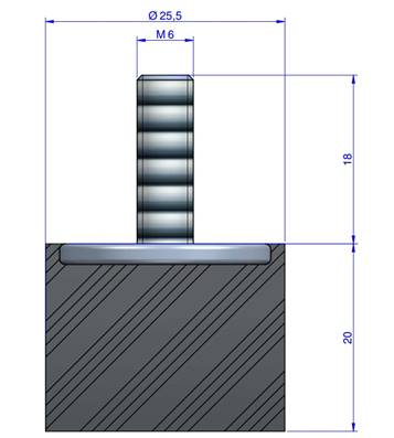 Butée Simple Type Mâle Ø25X20 mm - Vis M6 - 55 Shore