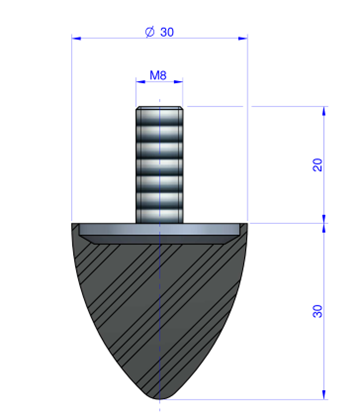 Butée Progressive Type Mâle Ø30X30 mm -Pas de Vis M8- 55 Shore