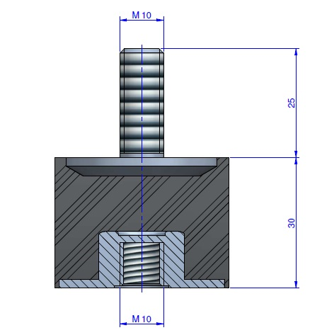 Plot Cylindrique Type Mâle/Femelle Ø40 x 30 mm - vis M10 - 55 Shore