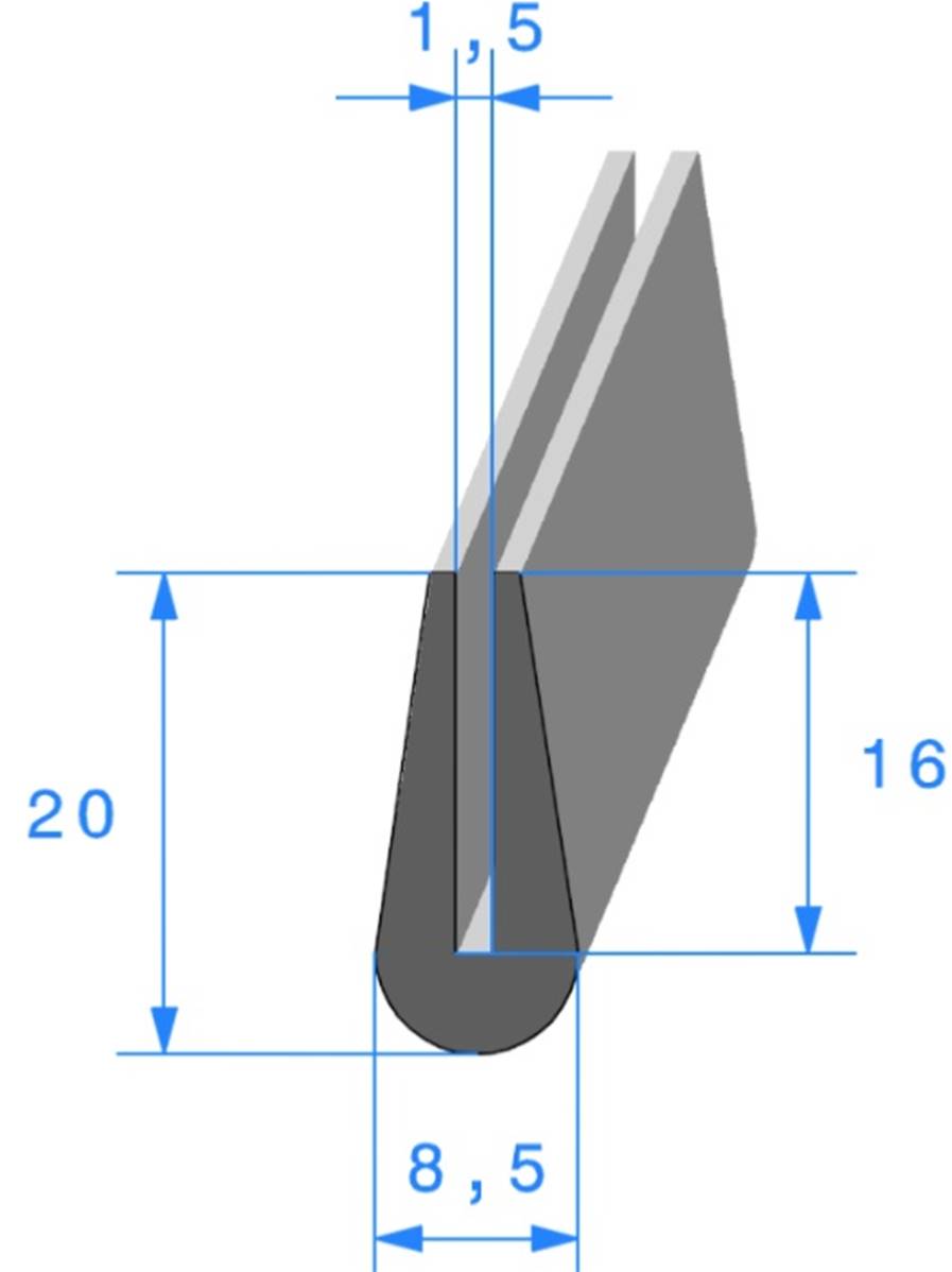 Profil REF 468- joint en U - EPDM Noir -70 Shores A+/-5