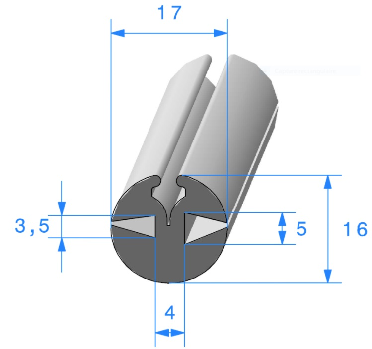 Profil REF 327- Joint pour Glaces et Pare-brise - EPDM noir 70 Shores A+/-5