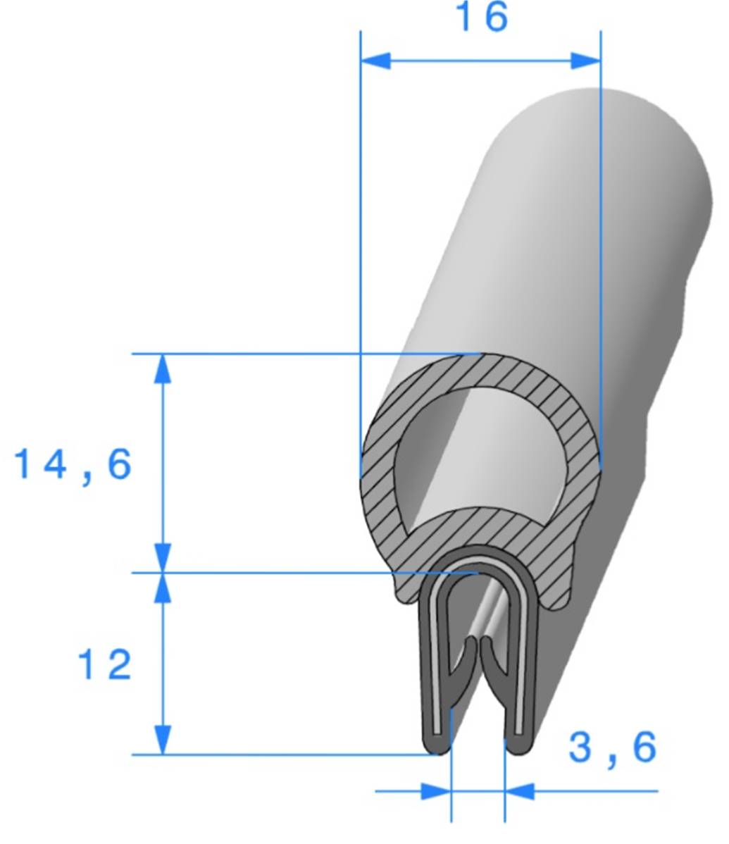 Profil 672 - Joint pince PVC armé noir