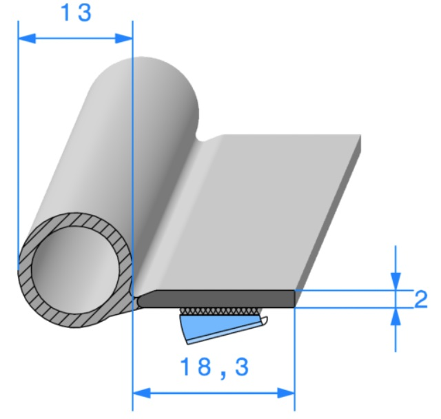 Profil REF 790- joint en P - EPDM Noir Adhésif 90 Shores A+/-5