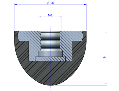 Butée Progressive Type Femelle Ø25X 19 mm -Pas de Vis M8 - 55 Shore