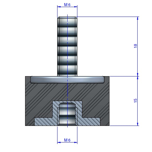 Plot Cylindrique Type Mâle/Femelle Ø25.5 x 15 mm - vis M6 - 55 Shore