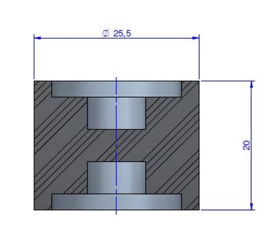 Plot Cylindrique Type Femelle/Femelle Ø25.5 x 20 mm -Pas de vis M6 - 55 Shore