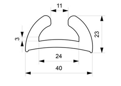 Profile REF ACF00393N-Liston Largeur 40 mm-EPDM Noir -70 Shores A+/-5